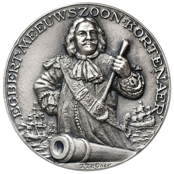 Netherlands, large cast silver medal, Egbert Meeuwszoon Kortenaer, dated 1665 (struck 1938), by J.J.