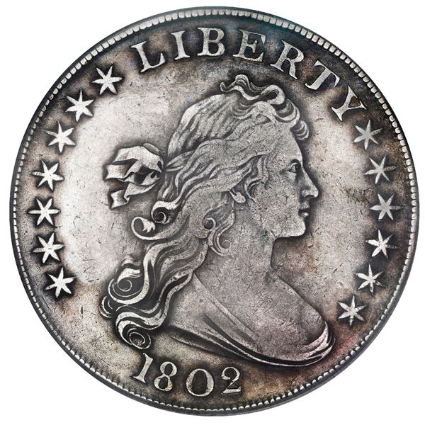 USA (Philadelphia Mint), Draped Bust silver dollar, 1802, narrow date, PCGS VF details / cleaned.
