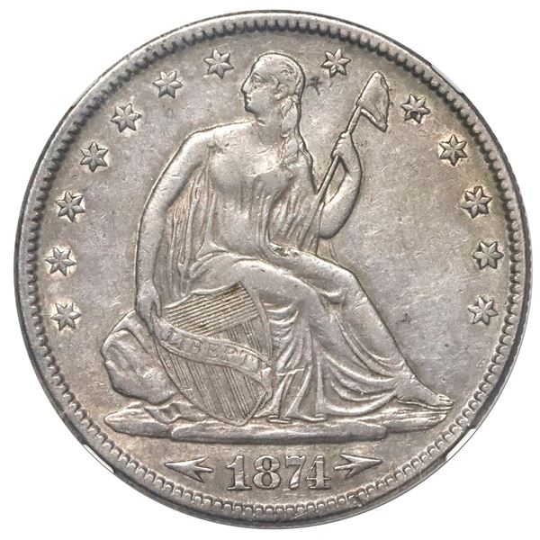 USA (Philadelphia Mint), Seated Liberty half dollar, 1874, arrows, NGC XF 45.