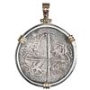 Image 1 : Potosi, Bolivia, cob 8 reales, Philip III, assayer Q, Grade 2, ex-Atocha (1622), mounted cross-side