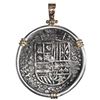Image 2 : Potosi, Bolivia, cob 8 reales, Philip III, assayer T, Grade 2, ex-Atocha (1622), mounted in silver b