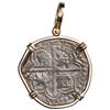Image 2 : Potosi, Bolivia, cob 4 reales, Philip III, assayer Q, Grade 1, ex-Atocha (1622), mounted cross-side 