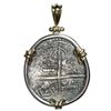 Image 1 : Potosi, Bolivia, cob 4 reales, Philip III, assayer Q, Grade 2, ex-Atocha (1622), mounted cross-side 