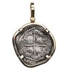 Image 1 : Potosi, Bolivia, cob 2 reales, Philip III, assayer M, Grade 2, ex-Atocha (1622), mounted cross-side 