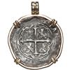 Image 1 : Mexico City, Mexico, cob 4 reales, Philip II, assayer O, mounted in 14K gold bezel with fixed bail.
