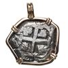 Image 2 : Potosi, Bolivia, cob 4 reales, 1752 q, mounted in 14K gold bezel with fixed bail.