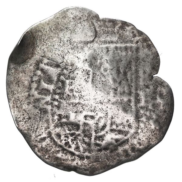 Potosi, Bolivia, cob 8 reales, (1651) E, with crowned-F (Mastalir Fb2-x) countermark on cross, very 