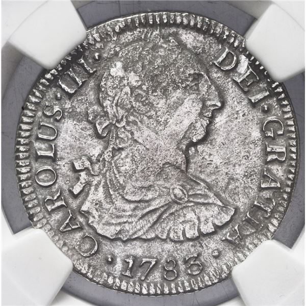 Mexico City, Mexico, bust 2 reales, Charles III, 1783 FF, NGC genuine / El Cazador.