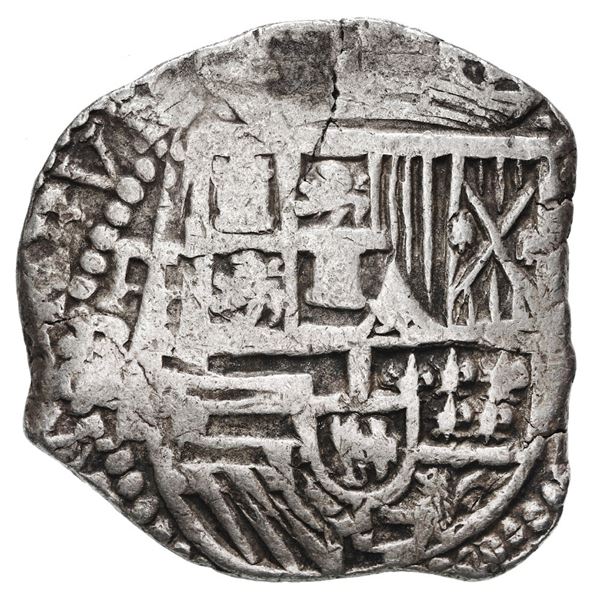 Potosi, Bolivia, cob 8 reales, Philip II, assayer B (5th period).