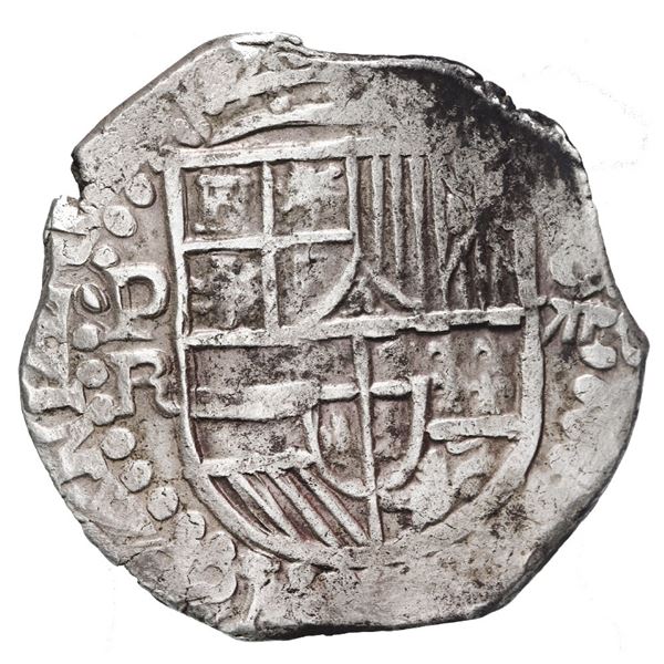 Potosi, Bolivia, cob 8 reales, Philip III, assayer R (curved-leg).