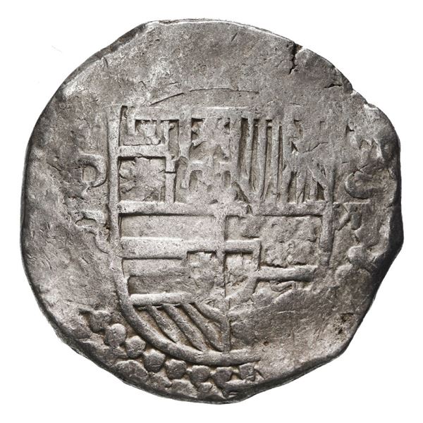 Potosi, Bolivia, cob 8 reales, Philip III, assayer R (curved leg).