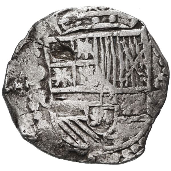 Potosi, Bolivia, cob 8 reales, Philip III, assayer R (curved leg).