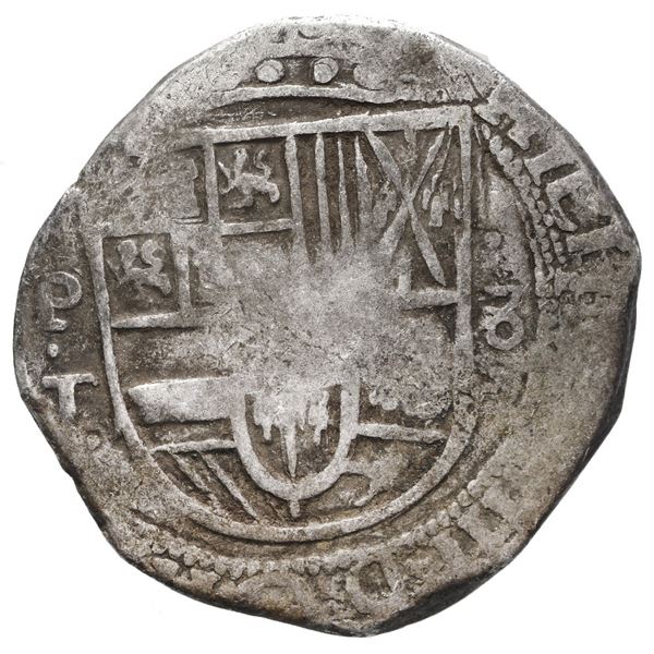 Potosi, Bolivia, cob 8 reales, 1629 T, denomination 8, fine-dot borders.