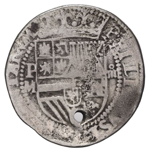 Potosi, Bolivia, cob 4 reales, Philip II, assayer M (large) to left, rare, ex-Stallard.