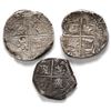 Image 2 : Lot of three Potosi, Bolivia, cob 4 reales, Philip II through IV, various assayers (where visible).