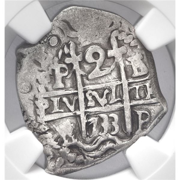 Potosi, Bolivia, cob 2 reales, 1733 E, NGC XF 45.