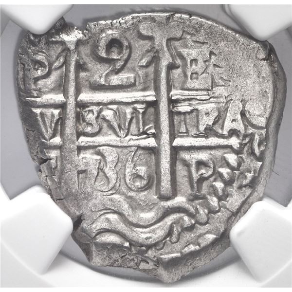 Potosi, Bolivia, cob 2 reales, 1736 E, NGC MS 62.