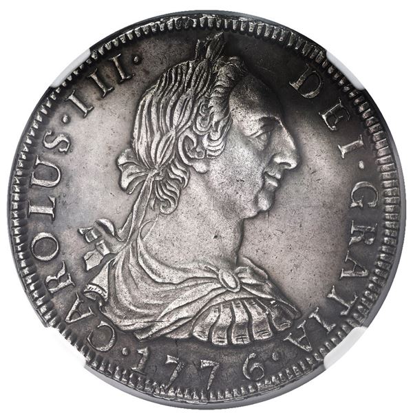 Potosi, Bolivia, bust 8 reales, Charles III, 1776 JR, NGC AU details / cleaned.