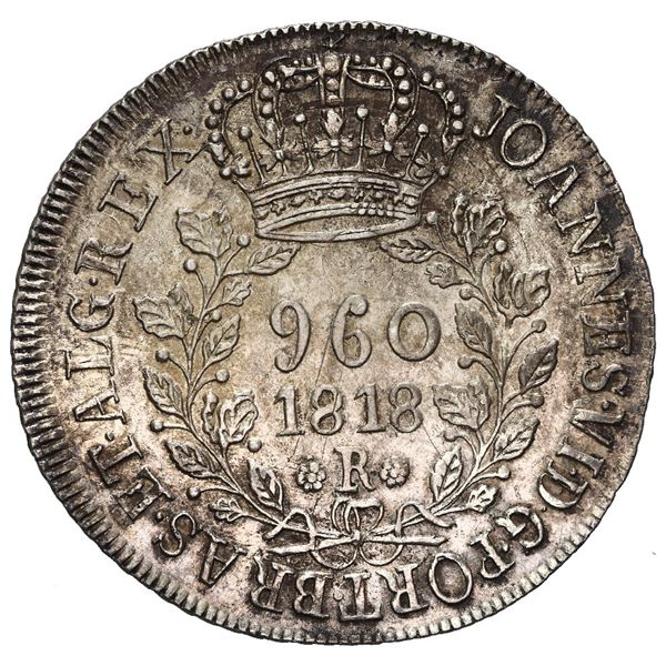 Brazil (Rio mint), 960 reis, Pedro I, 1824-R, struck over a Santiago, Chile, "volcano" peso dated 18