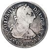 Image 1 : Lima, Peru, bust 2 reales, Charles IV transitional (bust of Charles III, ordinal IV), 1790 IJ, "R2" 