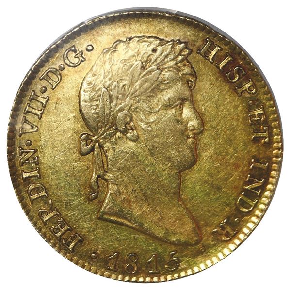 Madrid, Spain, gold bust 4 escudos, 1815 GJ, PCGS AU55, finest known in the PCGS census.