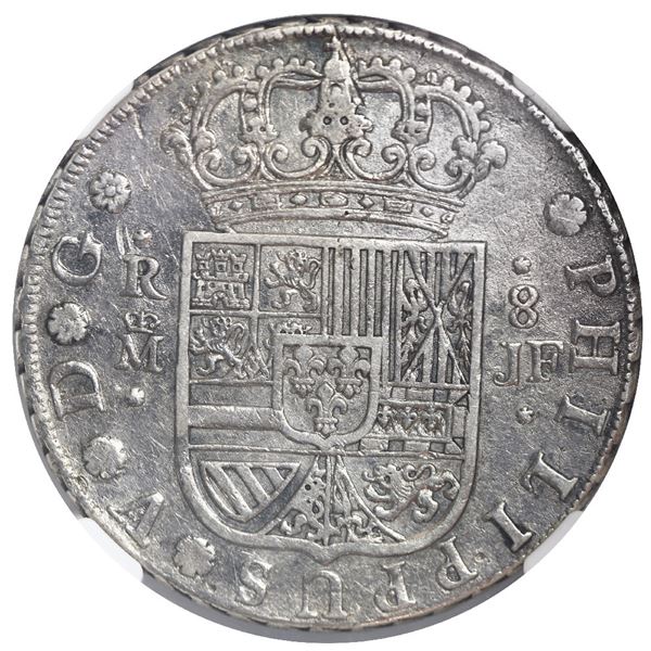 Madrid, Spain, milled 8 reales, Philip V, 1730 JF, NGC XF details / cleaned.