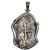 Image 2 : Mexico City, Mexico, cob 8 reales, 1714 J, ex-1715 Fleet, mounted in heavy silver bezel with 14K gol