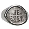 Image 1 : Potosi, Bolivia, cob 1/2 real, 1715, mounted cross-side out in silver ring, size 10.