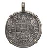 Image 2 : Segovia, Spain, milled 2 reales "pistareen," Philip V, 1723 F, mounted in 14K gold bezel with fixed 