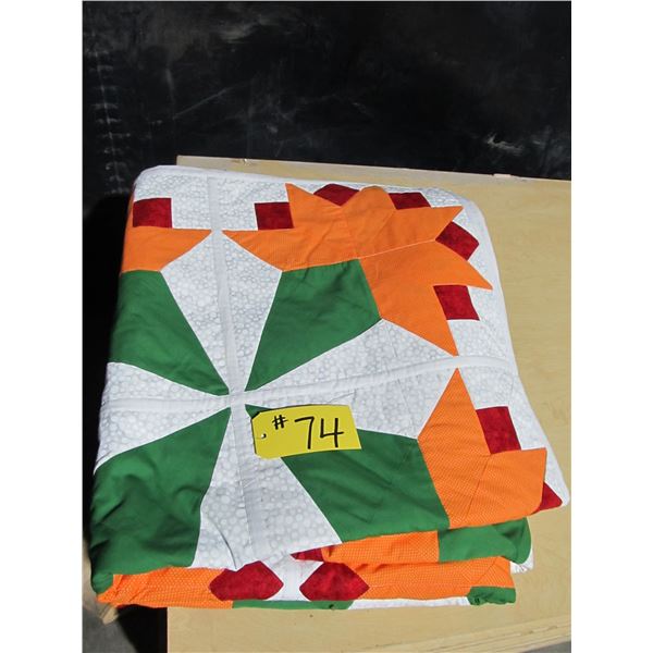NEW - HANDMADE THROW BLANKET (RED/GREEN/ORANGE)