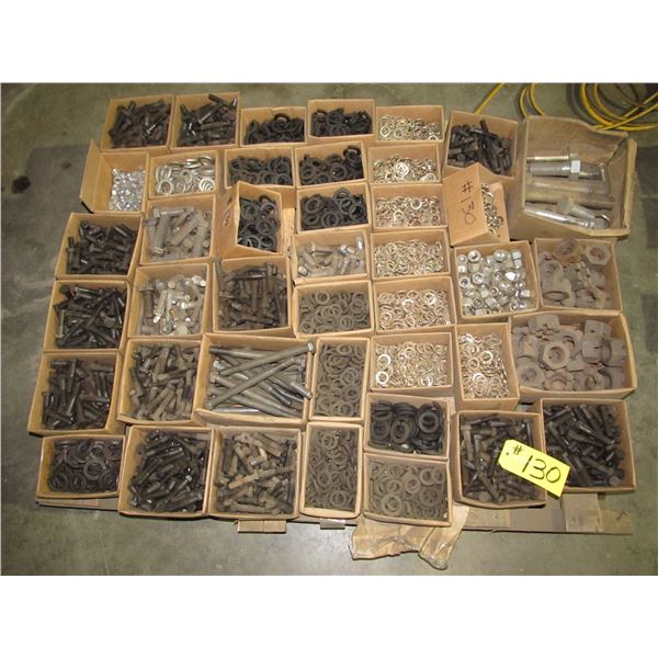 PALLET OF HEAVY BOLTS, WASHERS, LOCK AND CASTLE NUTS