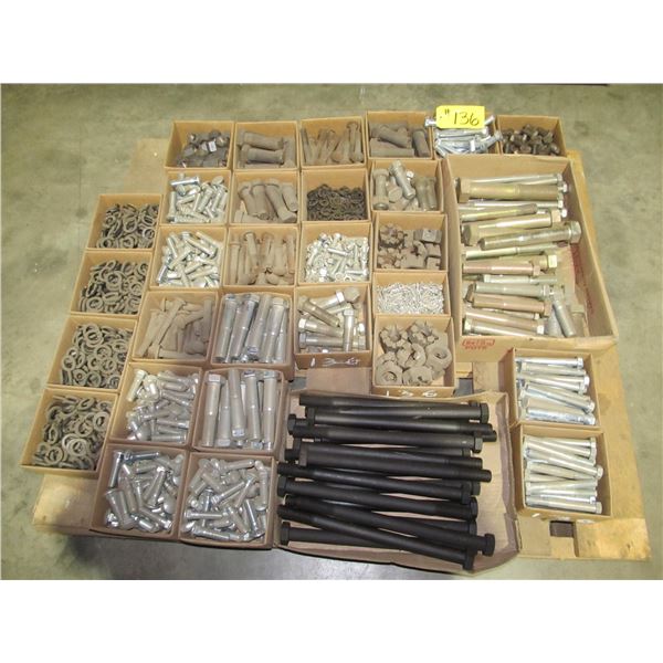 PALLET INCLUDING CASTLE AND LOCK NUTS, LOCK WASHERS, HD BOLTS AND CARRIAGE BOLTS