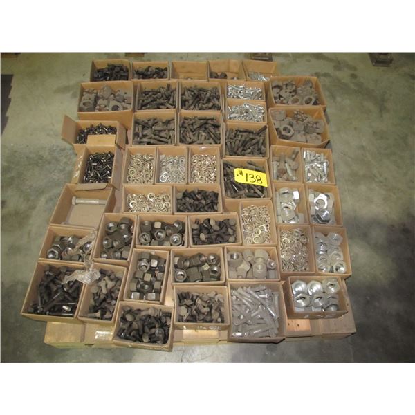 PALLET INCLUDING VARIOUS SIZES OF NUTS, LOCK WASHERS, COTTER PINS