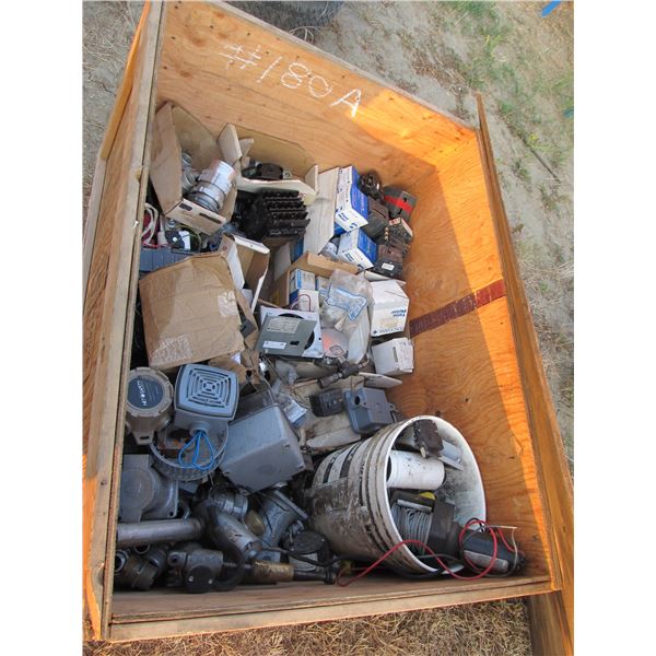 CRATE OF ELECTRICAL FITTINGS, COUPLERS & BREAKERS