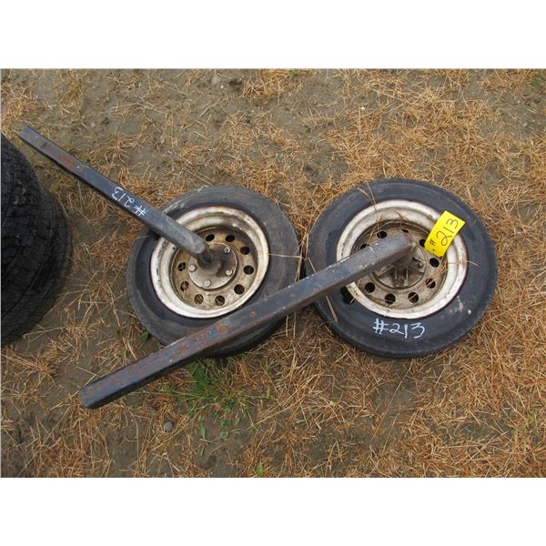 2 -12" TRAILER TIRES ON RIMS WITH AXLES