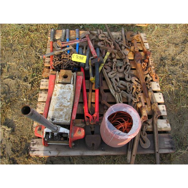 FLOOR JACK, BOLT CUTTERS, BOOMERS