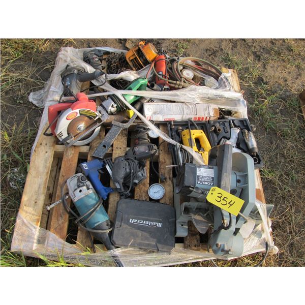 DELTA MITRE SAW, AIR IMPACT, OXY/ACETYLENE HOSE, 1.5 TONNE CHAIN HOIST, DRILLS, SAWS, GRINDER