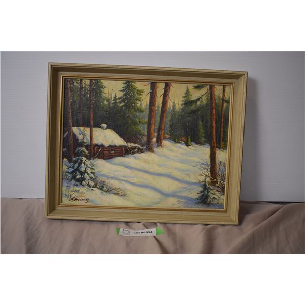 H.Edwards Hand Painting - Winter Cabin (16x12")