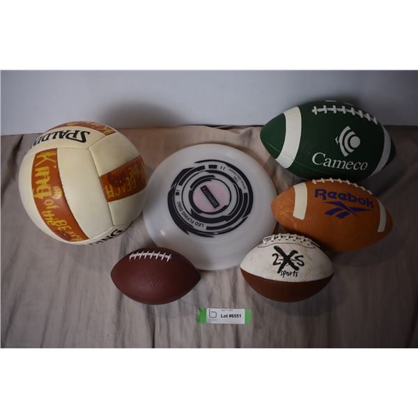 Gravity Flying disc, cameco football, spalding volleyball, etc