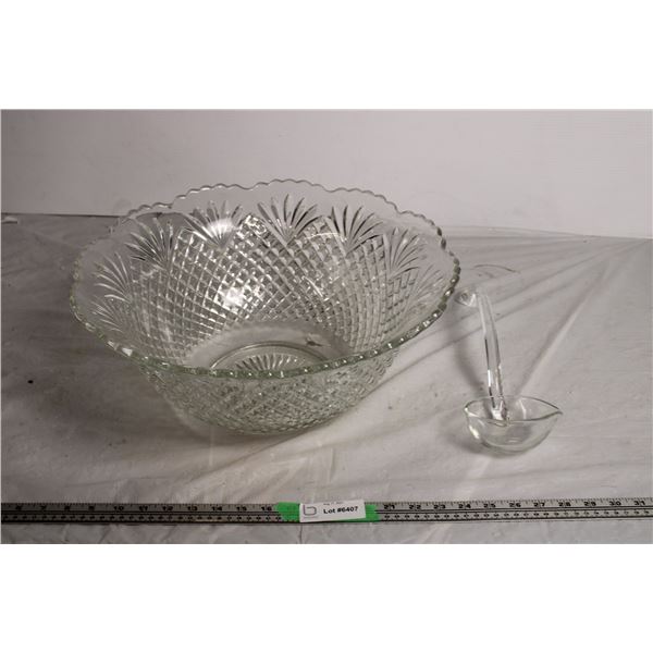 Large Glass Punch Bowl + Ladel (no cups)