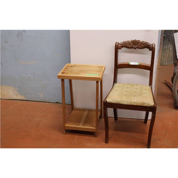 Ornate wooden chair with stool