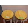 Image 2 : Two wooden bar stools - 25" tall - 12" round