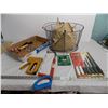 Image 1 : Reciprocating Saw Blades, wire basket, stapler, small clamps, misc tools