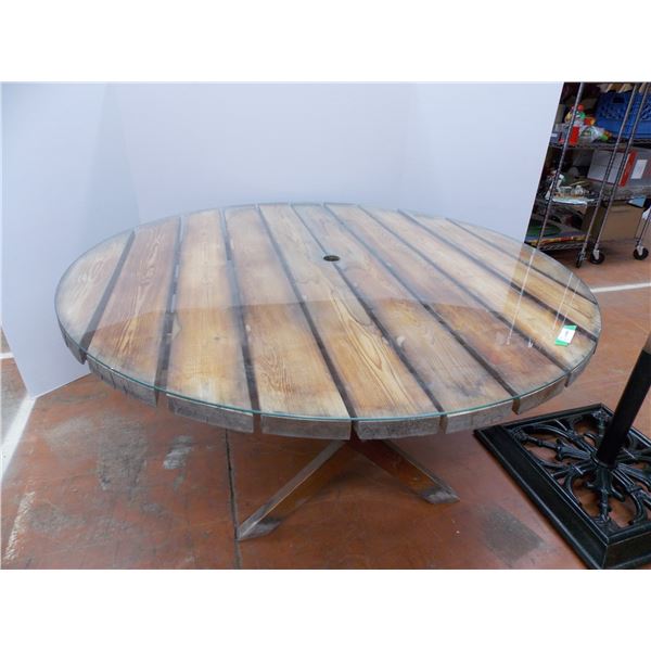 Large Glass Round Table with 11' Patio Umbrella - complete "market umbrella"- 58"diameter x 28" tall