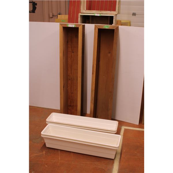 2X The Money - Wooden planters (49" long) inside width 7.5" With plastic planters (32" long, 7" insi