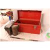 Image 1 : Red Metal Tool Box with Misc Items Bee Smoker