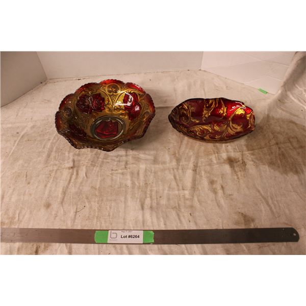 (2X THE MONEY) Arda Ruby Red Gold Goofus Candy Bowls Hand Made in Turkey