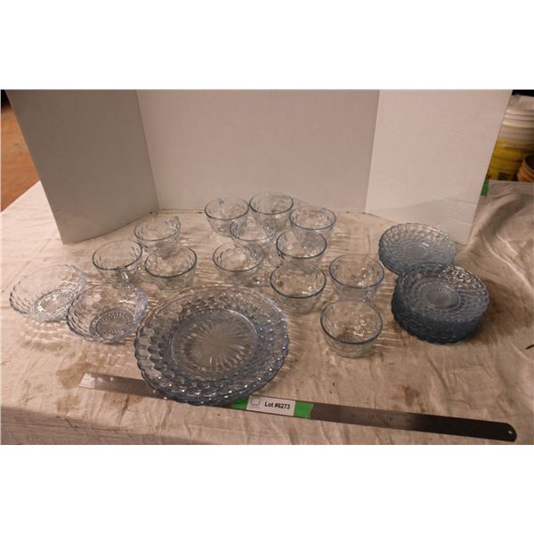 Blue Thumbprint Glass Cups Set 30 Pieces Dinner Ware Set