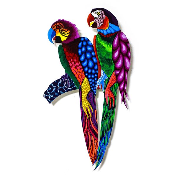 Patricia Govezensky- Original Painting on Laser Cut Steel "Two Parrots XXVI"