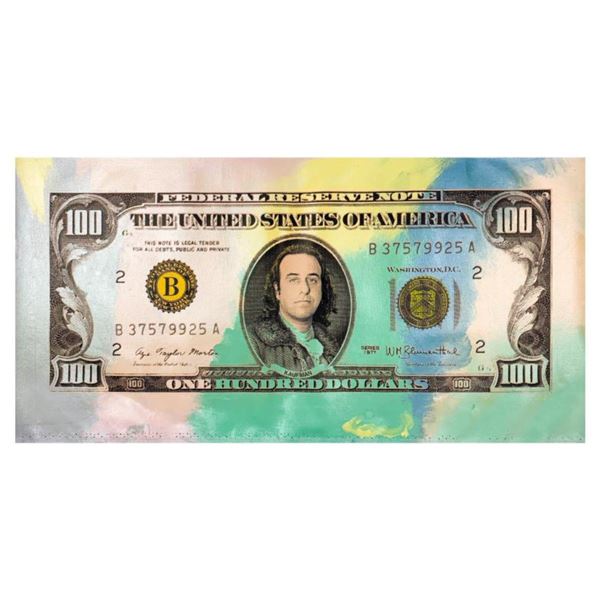 Steve Kaufman (1960-2010) "Kaufman $100" Hand Signed Limited Edition Hand Pulled silkscreen Mixed Me